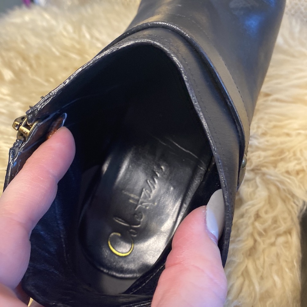 Cole Haan boots heels black leather zip side buckle 9.5 ankle boots - Picture 8 of 9